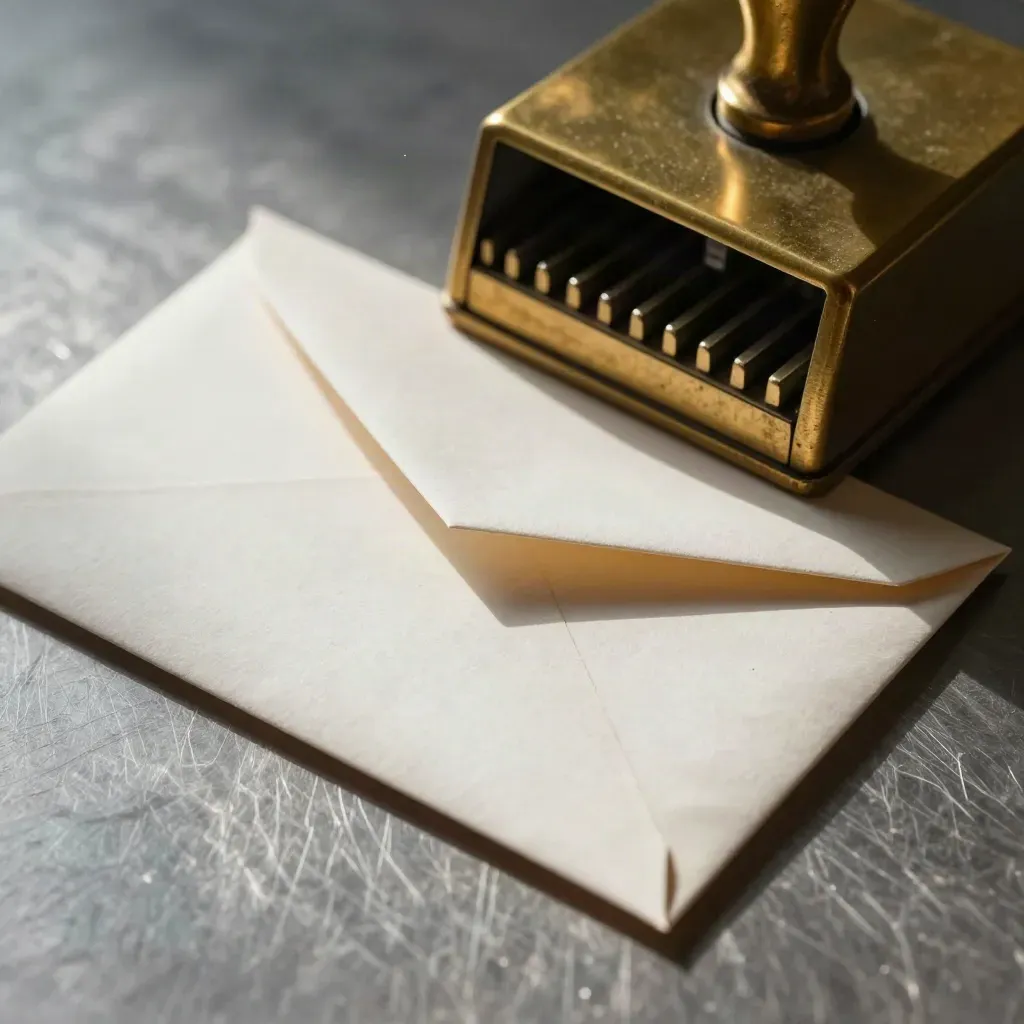 Buste sigillate, selezionatore postale in ottone e timbro su acciaio spazzolato